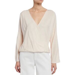 Vince Cross-Front Long Sleeve Blouse V-Neck Wrap Top Pullover Relaxed Fit